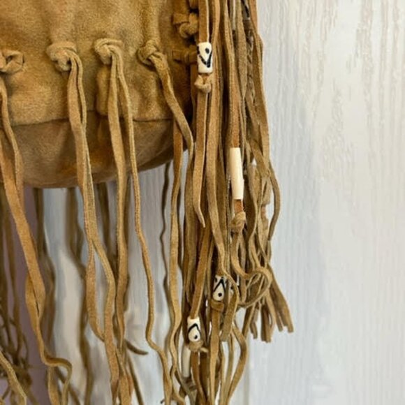 Free People Suede Leather Beaded Fringe Crossbody with Faux Turquoise - Picture 8 of 15